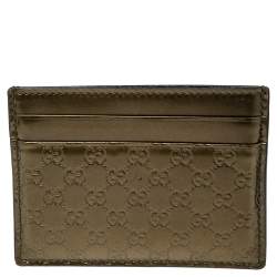 مملوكة مسبقًا Gucci Green Glossy Microguccissima Leather Card Holder