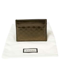 مملوكة مسبقًا Gucci Green Glossy Microguccissima Leather Card Holder