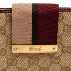 Pre Owned Gucci Multicolor GG Canvas and Leather Web Flap French Wallet
