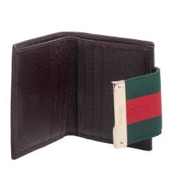 مملوكة مسبقًا محفظة غوتشي مضغوطة قلاب ويب جلد وكانفاس جي جي بيج/ بني