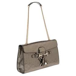 مملوكة مسبقًا Gucci Metallic Guccissima Patent Leather Medium Emily Chain Shoulder Bag