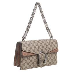 Pre Owned Gucci Beige GG Supreme Canvas and Suede Small Dionysus Shoulder Bag