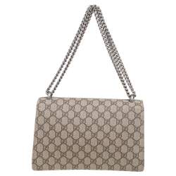 Pre Owned Gucci Beige GG Supreme Canvas and Suede Small Dionysus Shoulder Bag