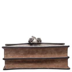 Pre Owned Gucci Beige GG Supreme Canvas and Suede Small Dionysus Shoulder Bag