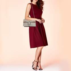 Pre Owned Gucci Beige GG Supreme Canvas and Suede Small Dionysus Shoulder Bag