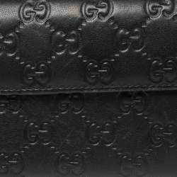 Pre Owned محفظة كونتيننتال غوتشي جلد غوتشيسيما أسود بقلاب