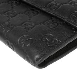 Pre Owned محفظة كونتيننتال غوتشي جلد غوتشيسيما أسود بقلاب