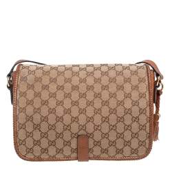 Pre Owned Gucci Beige/Brown GG Canvas Medium Marrakech Tassel Messenger Bag