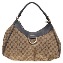 Gucci Beige/Brown GG Canvas And Leather D Ring Hobo