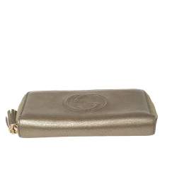 Gucci Metallic Gold Leather Soho Zip Around Wallet