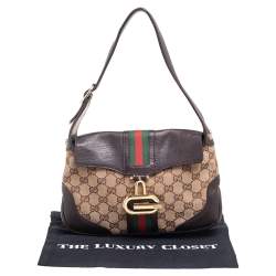 Gucci Beige/Brown GG Canvas and Leather G Buckle Shoulder Bag