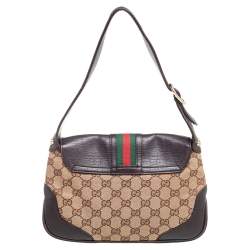 Gucci Beige/Brown GG Canvas and Leather G Buckle Shoulder Bag