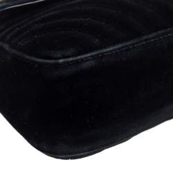 Pre Owned Gucci Black Matelassé Velvet Small GG Marmont Shoulder Bag