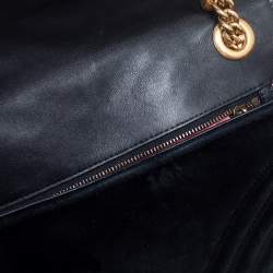 Pre Owned Gucci Black Matelassé Velvet Small GG Marmont Shoulder Bag