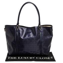 Pre Owned Gucci Metallic Blue GG Imprime Canvas and Leather Medium Joy Shopping Tote