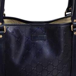 Pre Owned Gucci Metallic Blue GG Imprime Canvas and Leather Medium Joy Shopping Tote