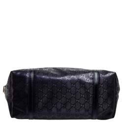 Pre Owned Gucci Metallic Blue GG Imprime Canvas and Leather Medium Joy Shopping Tote