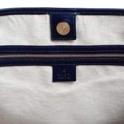 Pre Owned Gucci Metallic Blue GG Imprime Canvas and Leather Medium Joy Shopping Tote
