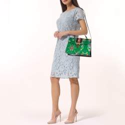 Pre Owned حقيبة غوتشي سيلفي جاكار مطرزة بالزهور أخضر متوسطة بيد علوية