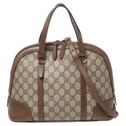 Pre Owned حقيبة ساتشل غوتشي نايس دوم جلد وكانفاس سوبريم جي جي بيج/بني
