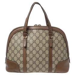 Pre Owned حقيبة ساتشل غوتشي نايس دوم جلد وكانفاس سوبريم جي جي بيج/بني