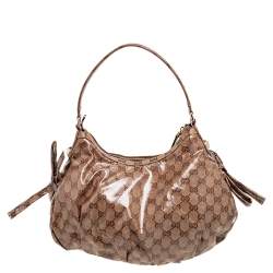 Pre Owned Gucci Beige/Ebony GG Crystal Coated Canvas Hobo