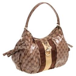 Pre Owned Gucci Beige/Ebony GG Crystal Coated Canvas Hobo