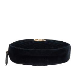 Pre Owned Gucci Black Matelassé Velvet GG Marmont Belt Bag