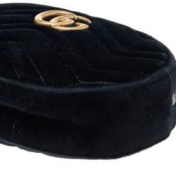 Pre Owned Gucci Black Matelassé Velvet GG Marmont Belt Bag