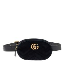 Gucci Black Matelassé Velvet GG Marmont Belt Bag Gucci