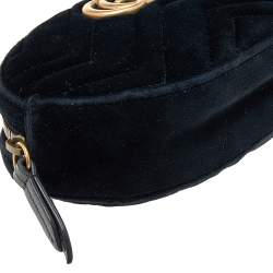 Pre Owned Gucci Black Matelassé Velvet GG Marmont Belt Bag