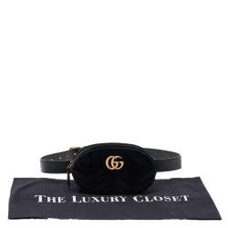 Pre Owned Gucci Black Matelassé Velvet GG Marmont Belt Bag