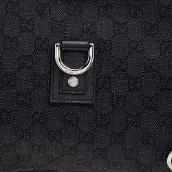 Pre Owned Gucci Navy Blue/Black GG Canvas And Leather Medium Abbey D-Ring Hobo