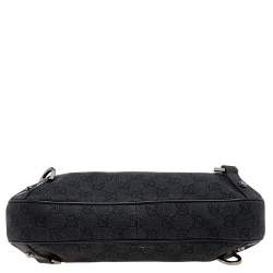 Pre Owned Gucci Navy Blue/Black GG Canvas And Leather Medium Abbey D-Ring Hobo