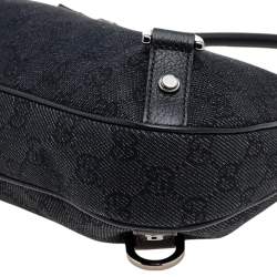 Pre Owned Gucci Navy Blue/Black GG Canvas And Leather Medium Abbey D-Ring Hobo