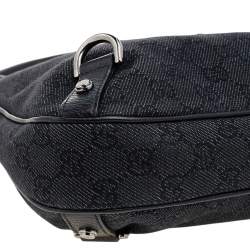 Pre Owned Gucci Navy Blue/Black GG Canvas And Leather Medium Abbey D-Ring Hobo