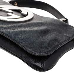 Pre Owned حقيبة غوتشي بلوندي جلد أسود بقلاب ويد علوية