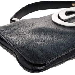 Pre Owned حقيبة غوتشي بلوندي جلد أسود بقلاب ويد علوية