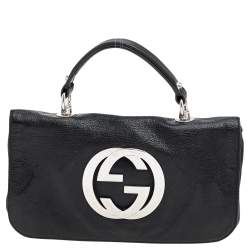 Pre Owned حقيبة غوتشي بلوندي جلد أسود بقلاب ويد علوية