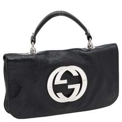 Pre Owned حقيبة غوتشي بلوندي جلد أسود بقلاب ويد علوية