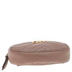 Pre Owned Gucci Beige Matelasse Leather GG Marmont Belt Bag 