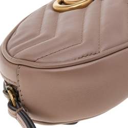 Pre Owned Gucci Beige Matelasse Leather GG Marmont Belt Bag 