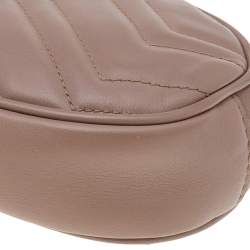 Pre Owned Gucci Beige Matelasse Leather GG Marmont Belt Bag 