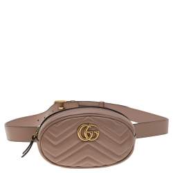 Pre Owned Gucci Beige Matelasse Leather GG Marmont Belt Bag 