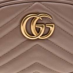 Pre Owned Gucci Beige Matelasse Leather GG Marmont Belt Bag 