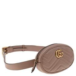 Pre Owned Gucci Beige Matelasse Leather GG Marmont Belt Bag 