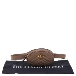 Pre Owned Gucci Beige Matelasse Leather GG Marmont Belt Bag 