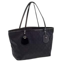 مملوكة مسبقًا حقيبة يد توتس غوتشي جلد لامع وكانفاس GG أسود