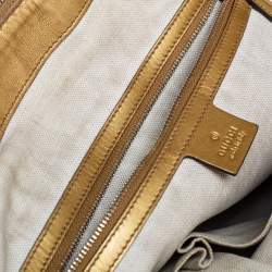 Pre Owned Gucci Beige/Gold GG Canvas and Leather Lovely Heart Tote