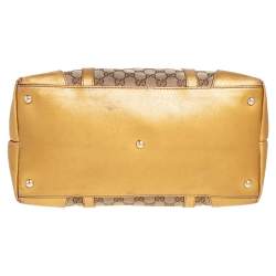 Pre Owned Gucci Beige/Gold GG Canvas and Leather Lovely Heart Tote